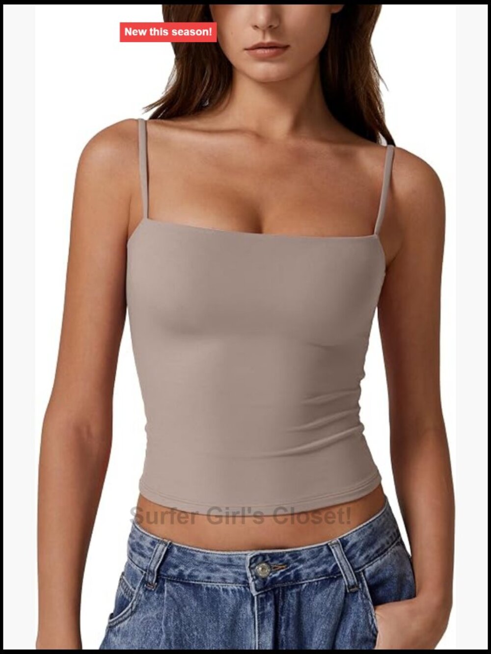 Double Lined Sleeveless Tank Top Adjustable Spaghetti Straps Square Neck